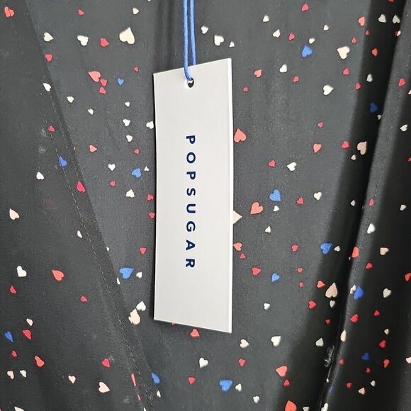 POPSUGAR Sheer Crossover Babydoll Top Blouse XXL Black Ditzy Hearts Cute Goth - Picture 6 of 15